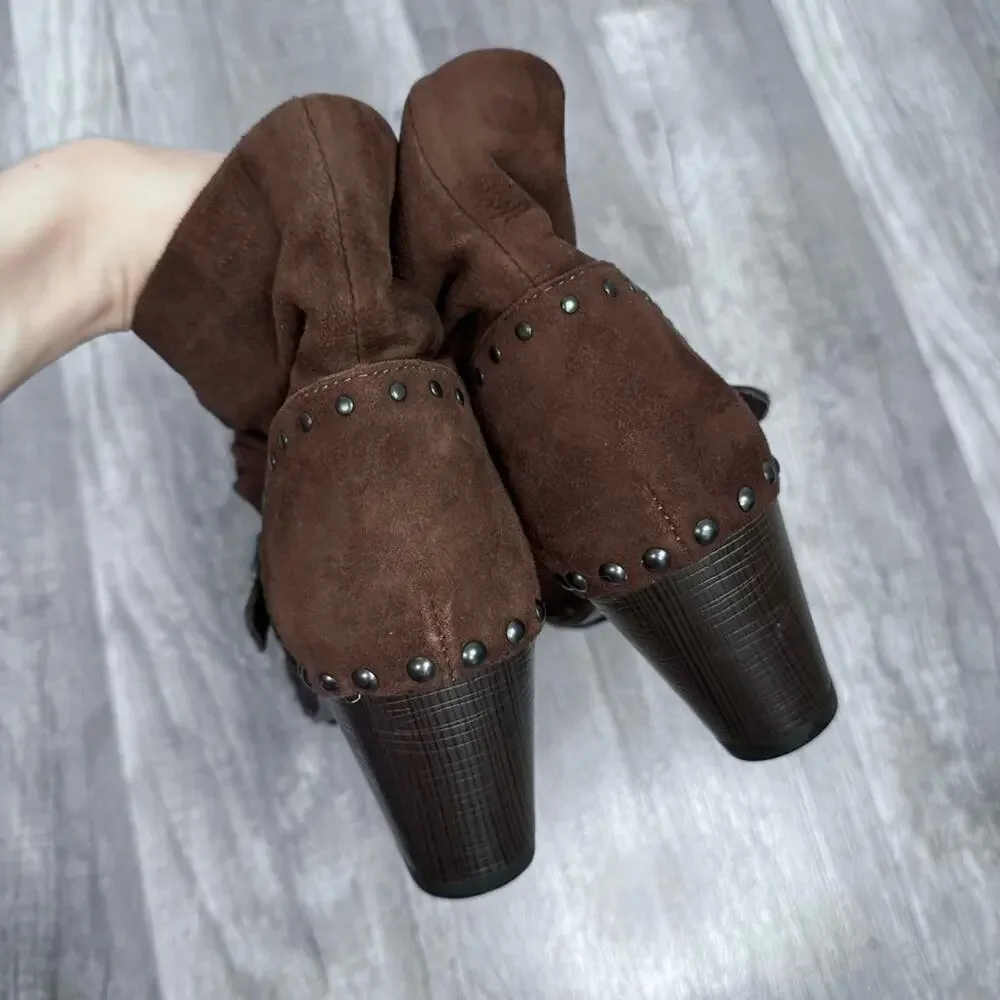 Dansko Nikita Brown Suede Heeled Boots with Studded Mid Ankle Boot 36 (5.5-6)